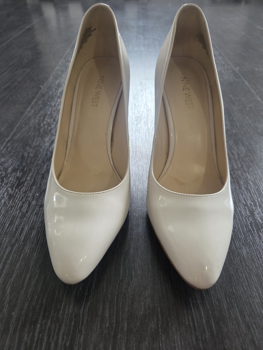 Nine West White Patent Pointed-Toe Pumps